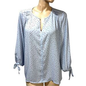 Collective Concepts Womens Blue Red Polka Dot Blouse Split Neck Popover Size XL